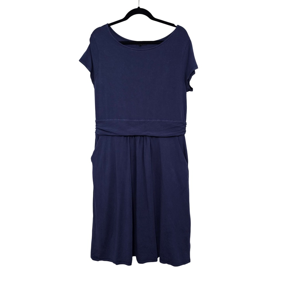 Quince XL Tencel Jersey Ruched Waist‎ Misi Dress Navy Blue Ruched Pocket Casual